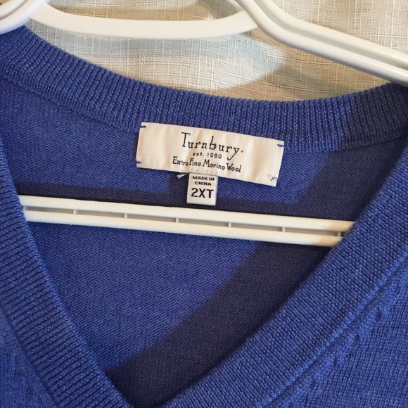 Turnbury Blue Merino Wool Sweater Mens 2XT - Picture 3 of 4